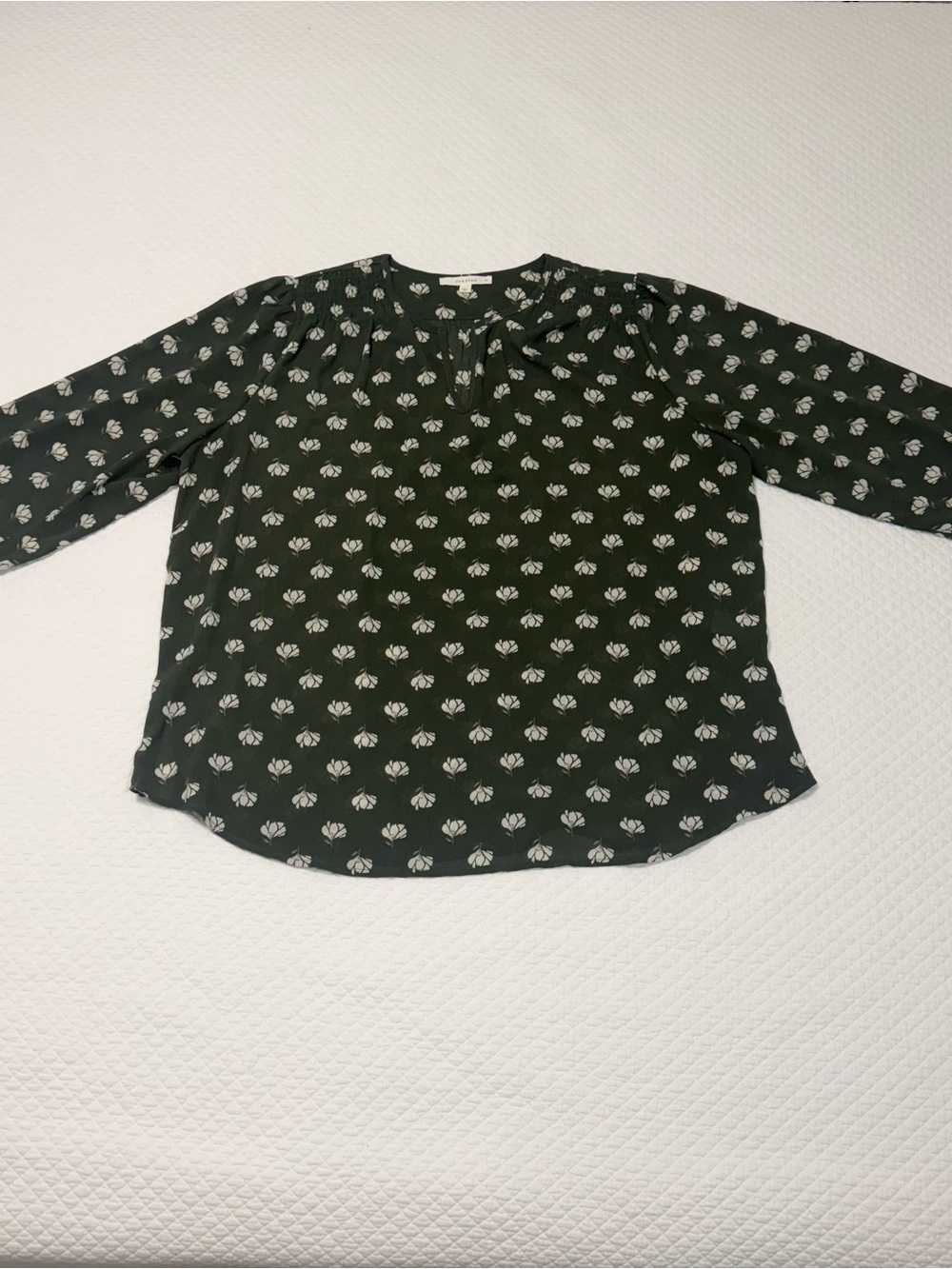 fun 2 fun Dark Green Floral Split-Neck Blouse
